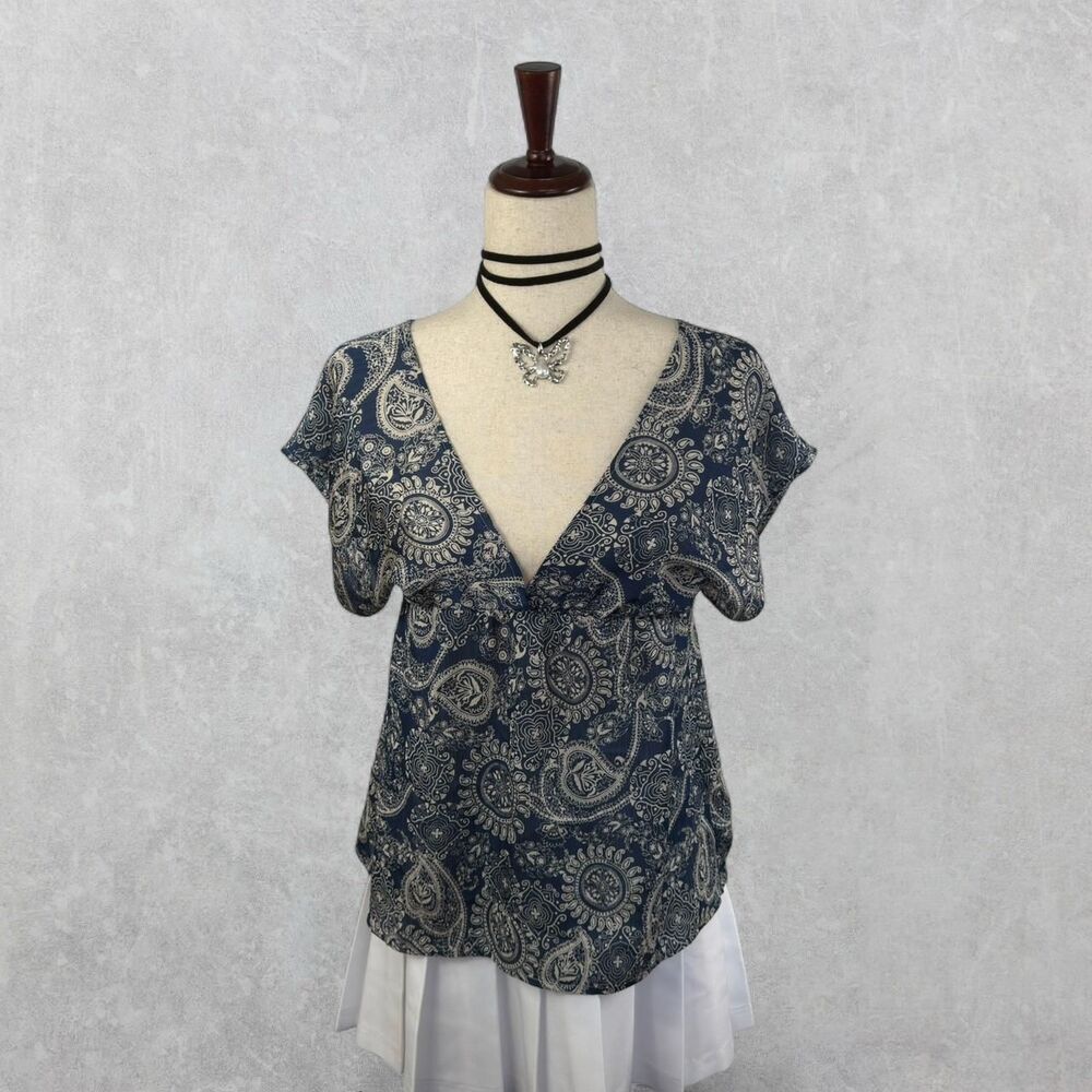 Y2K A'Gaci Navy Paisley Print Empire Waist Top